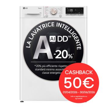 Vista frontale di Lavatrice 13kg AI DD™ | Serie R7 Classe A-20% | 1400 giri, TurboWash 360, Vapore su 7 programmi, Wi-Fi | White F4R7013TSWG